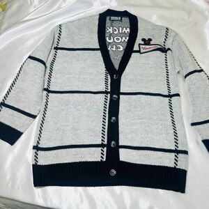 Disney Mickey Mouse Club Mouseketeers Cardigan SZ M Gray Black Sweater Comfy